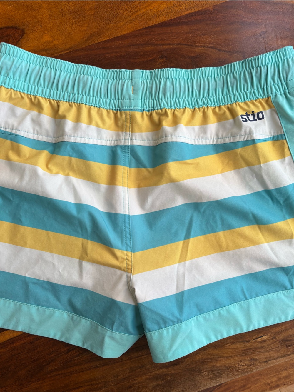 Stio Teal, Yellow & White Striped Athletic Shorts - Picture 2 of 4